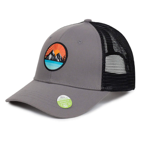 Ecofera Mens Eco-Friendly Snapback Trucker Hat Baseball Cap (Grey/Black Patch)